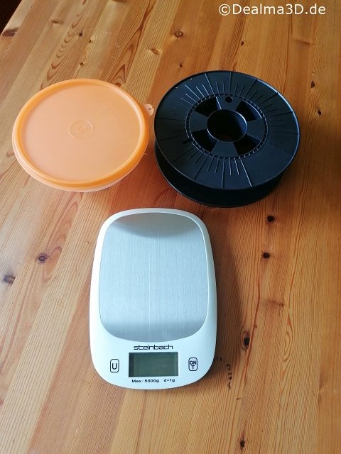 Wichtige Utensilien zum ermitteln des Restgewichts einer Filamentspule